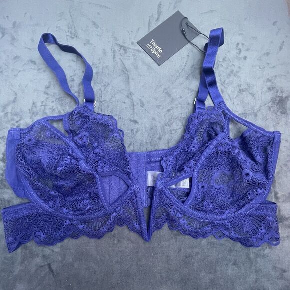 Thistle and Spire Kane Bra Womens 38D Navy Lace Cutouts V Wire Sheer Revolve - Picture 3 of 7